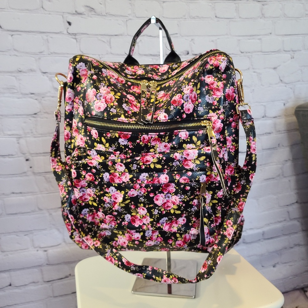 NEW FLORAL CONVERTIBLE BACKPACK HANDBAG